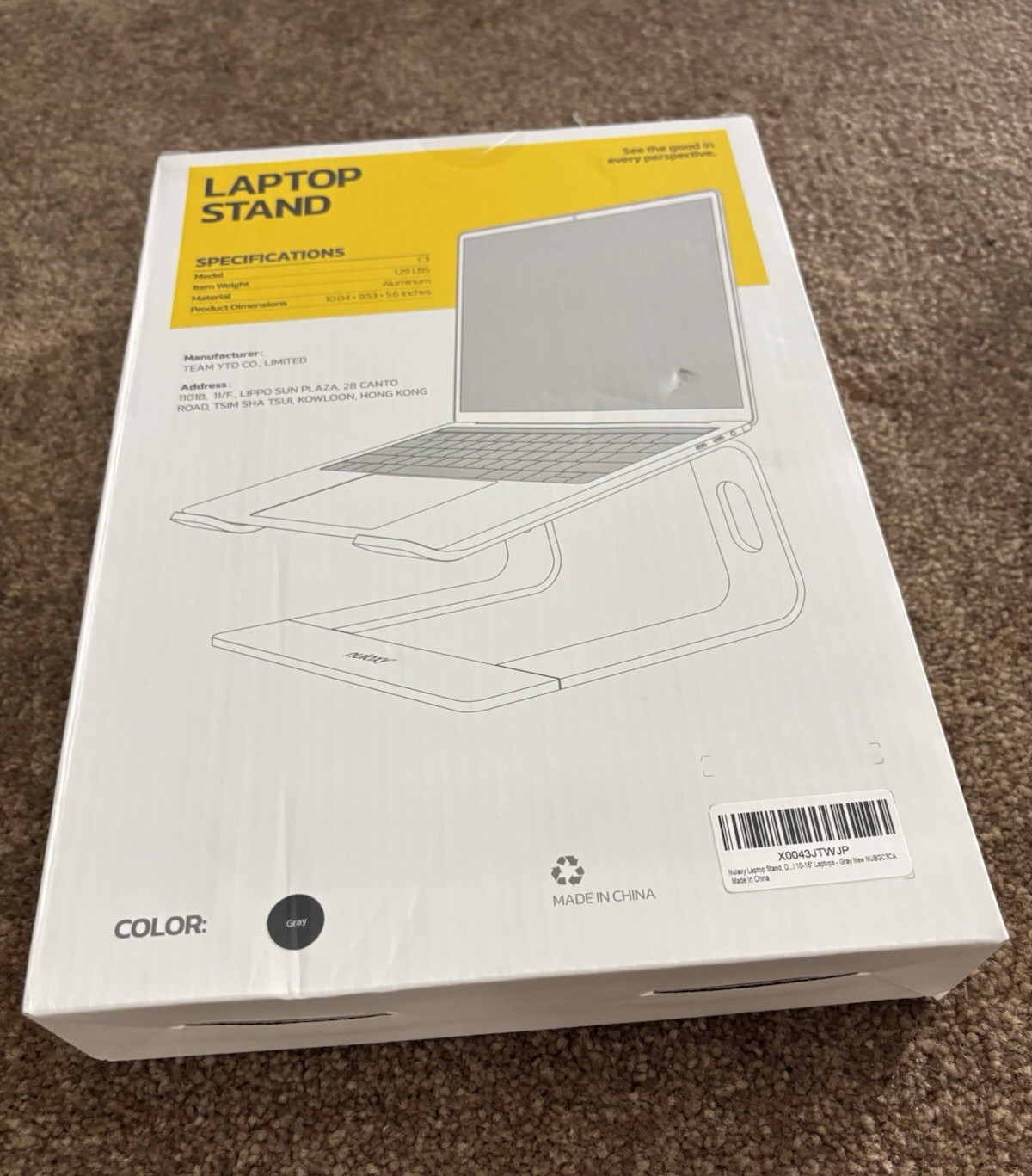 Nulaxy C3 Aluminum Foldable Laptop Stand/Riser Gray Fits Up to 15.6 in
