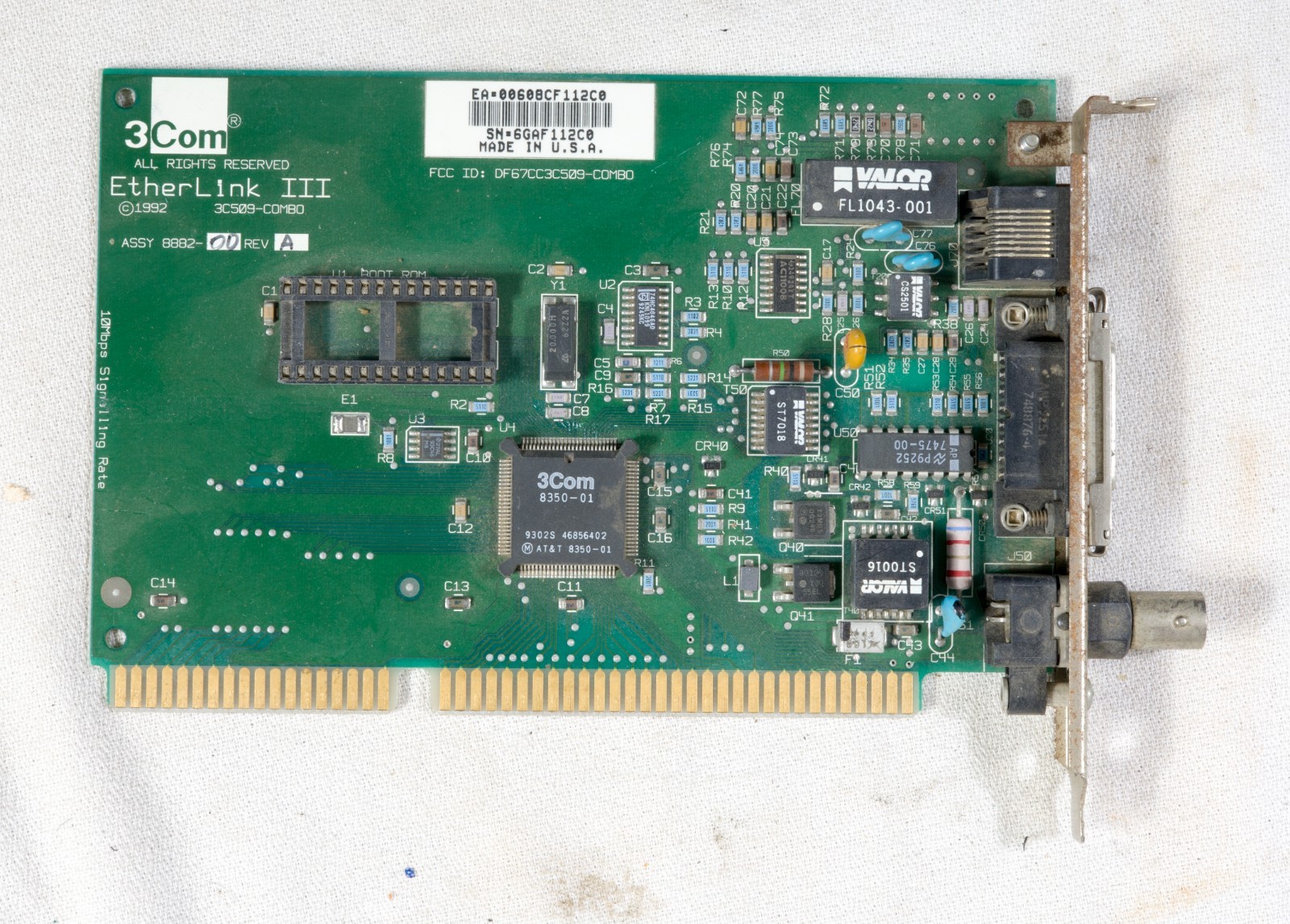 Vintage 3Com Etherlink III 3C509-COMBO 10BaseT ethernet card 16 bit ISA ISAM23