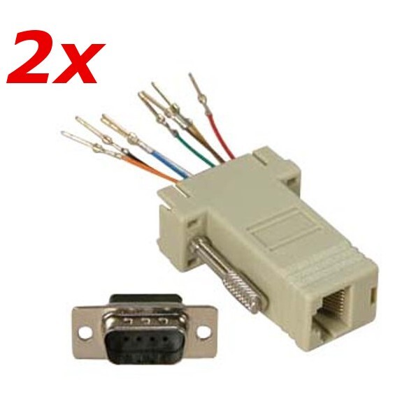2 PACK - DB9 9-Pin Serial RS232 Male to RJ45 Female Modular Adapter Converter