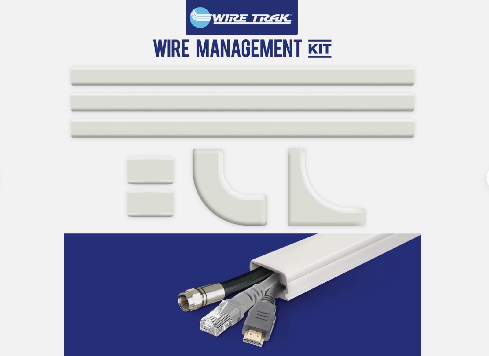 Wire Trak Wire Management Kit 1" x 1/2" Bend Fold Peel & Stick Raceway 40’ 10”