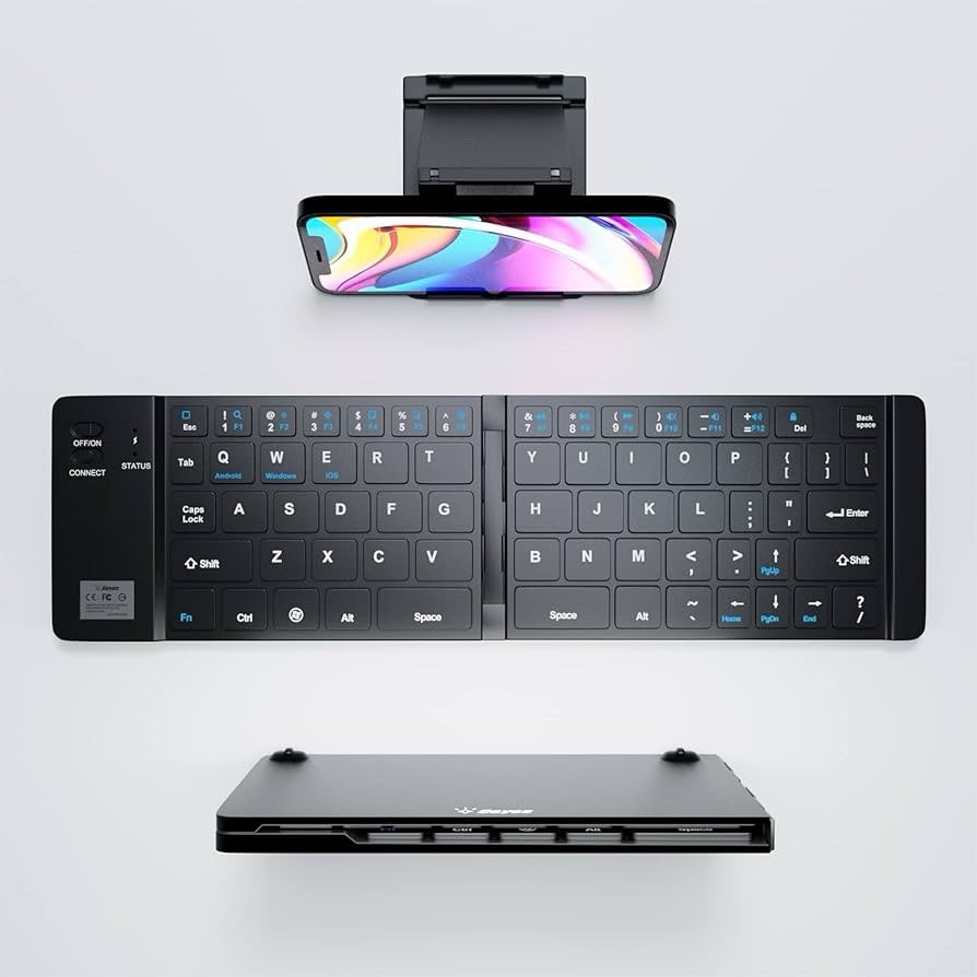Geyes Foldable Bluetooth Keyboard, Wireless Portable Pocket Size With Stand Hold