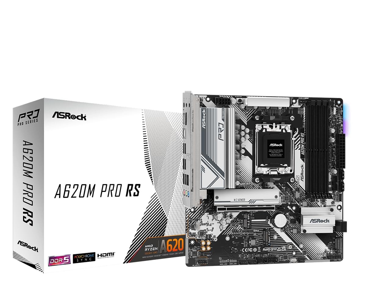 ASRock A620M Pro RS Socket AM5 Micro-ATX Motherboard, Supports AMD Ryzen...