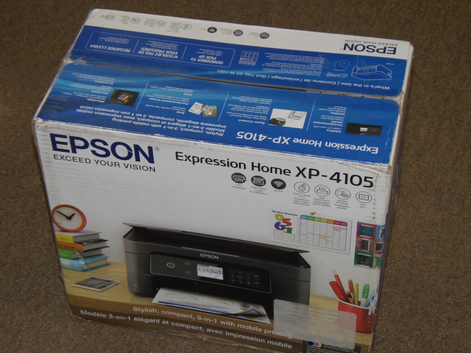 New Epson Expression Home XP-4105 Wireless All-in-One Inkjet Printer w Inks