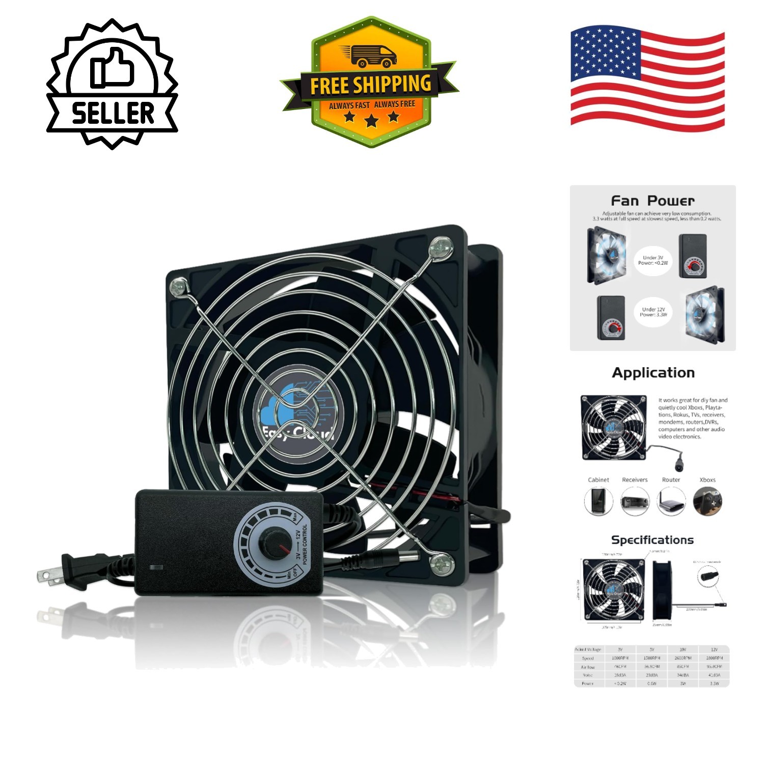 Compact 120mm Dual-Ball Bearing Fan with Speed Control for Quiet Operation