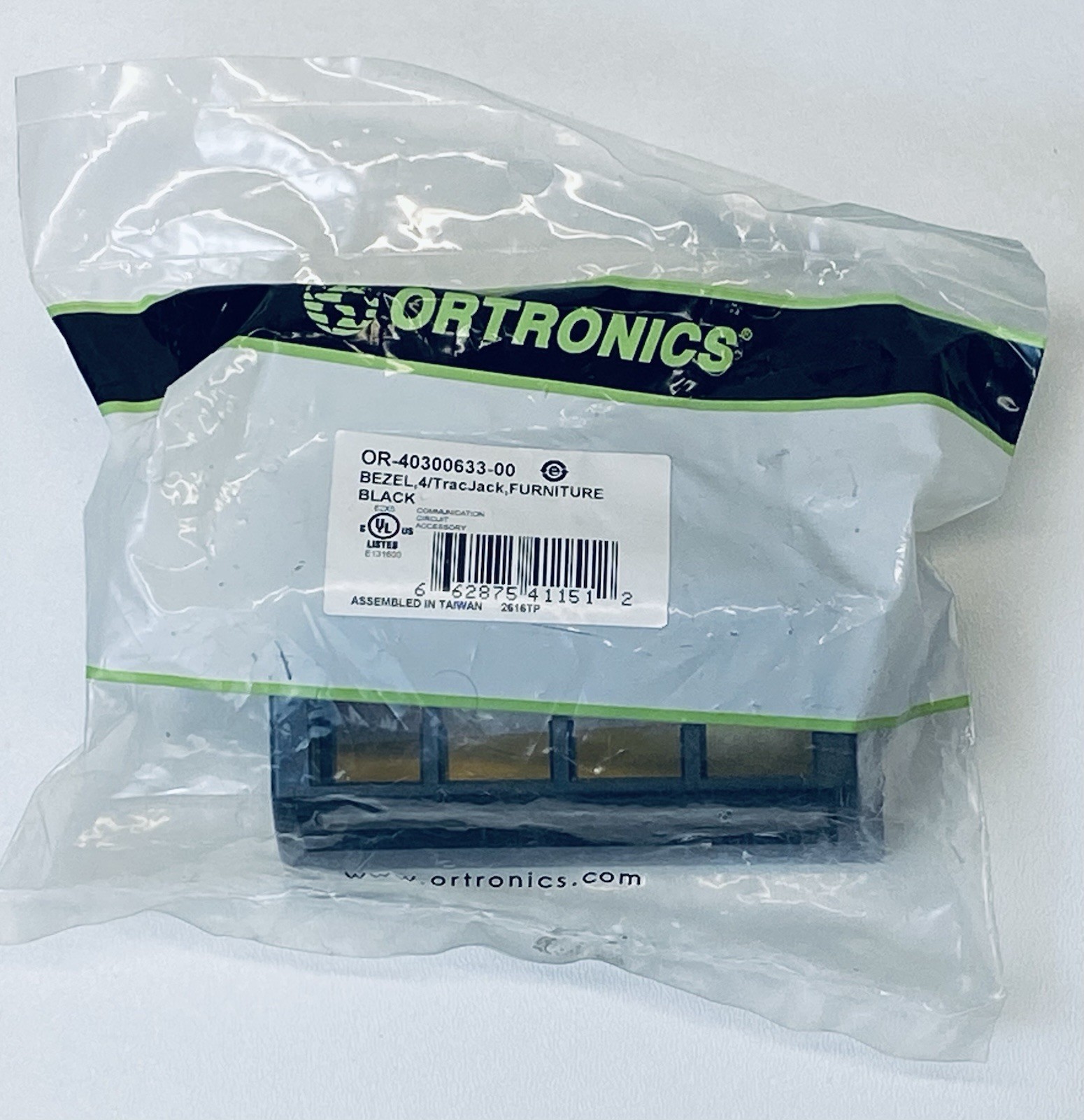 Ortronics OR-40300633-00 TracJack 4 Port Furniture Bezel Black 