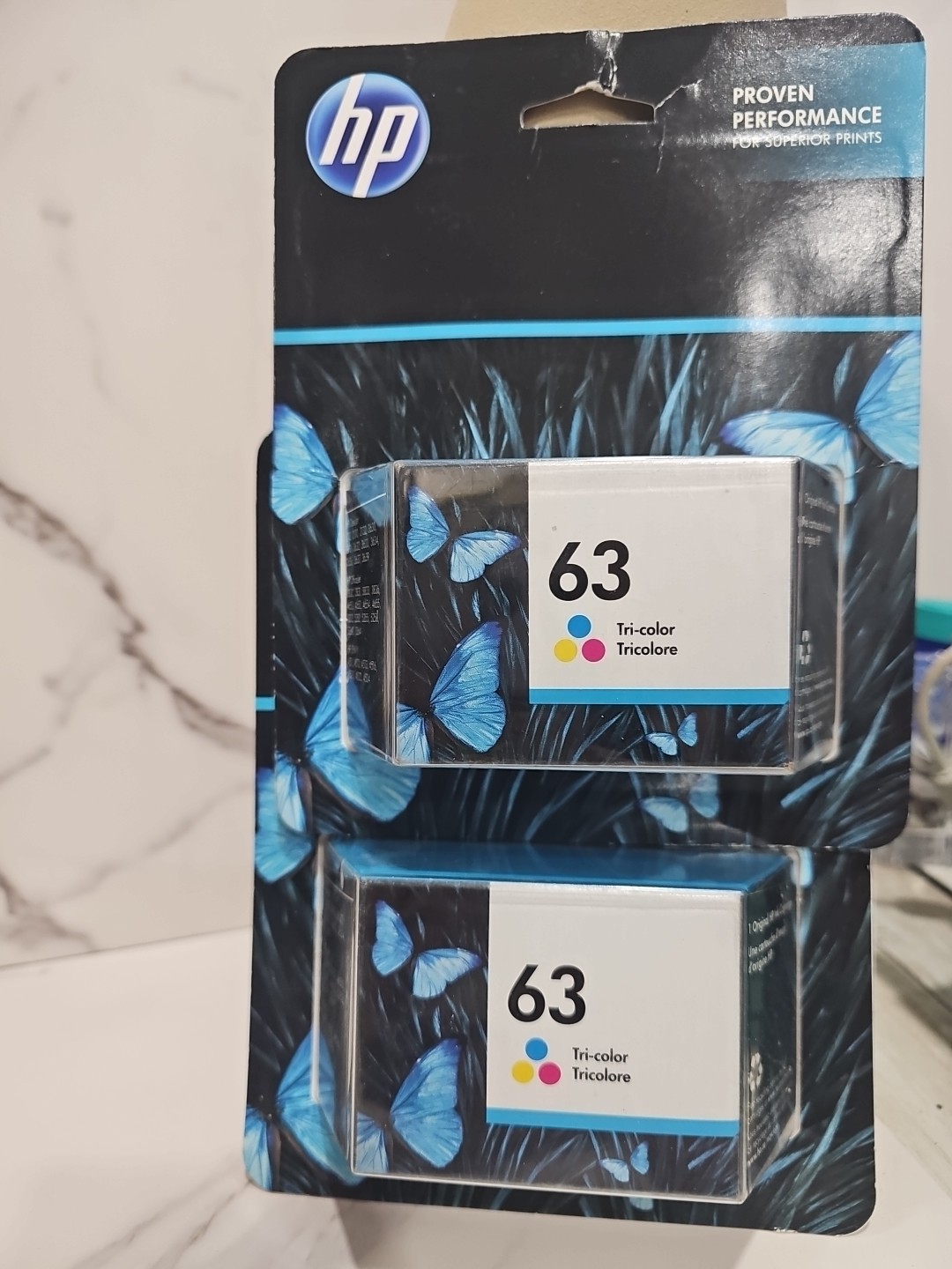 2X HP 63 Tri-Color Ink Cartridges, F6U61AN, 165 Pages, Brand New Set 2