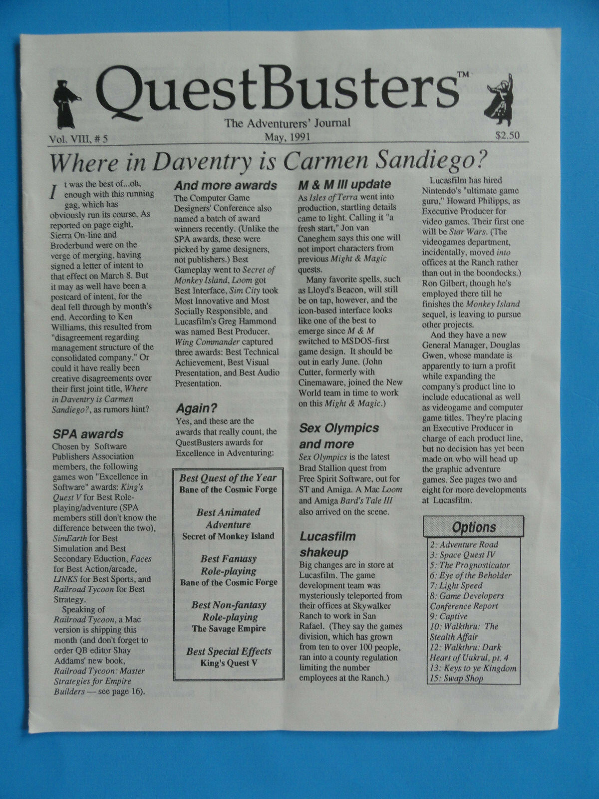 QUESTBUSTERS MAY 1991 VOL VIII #5 WHERE IN DAVENTRY IS CARMEN SANDIEGO?