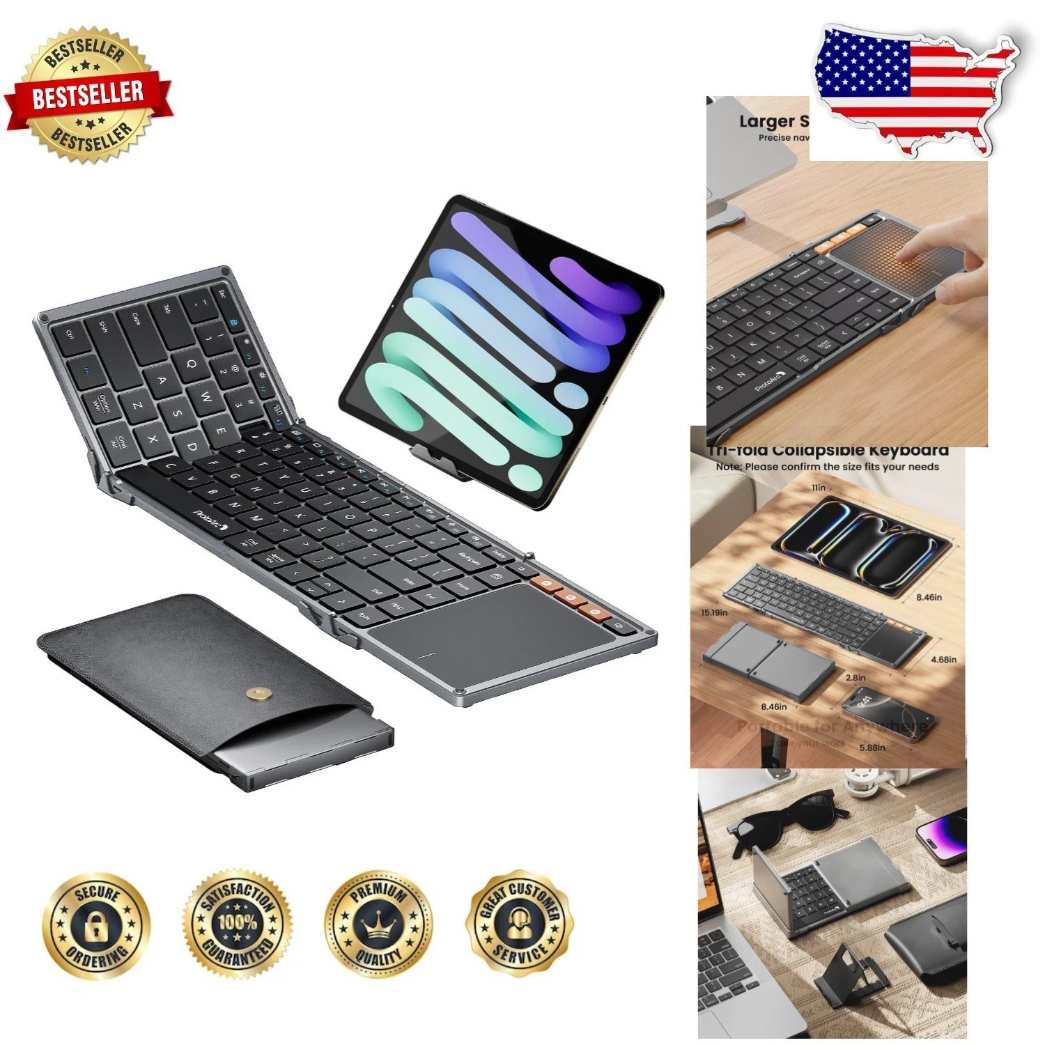Foldable Keyboard & Trackpad - 88-Key, Multi-Pairing, Portable
