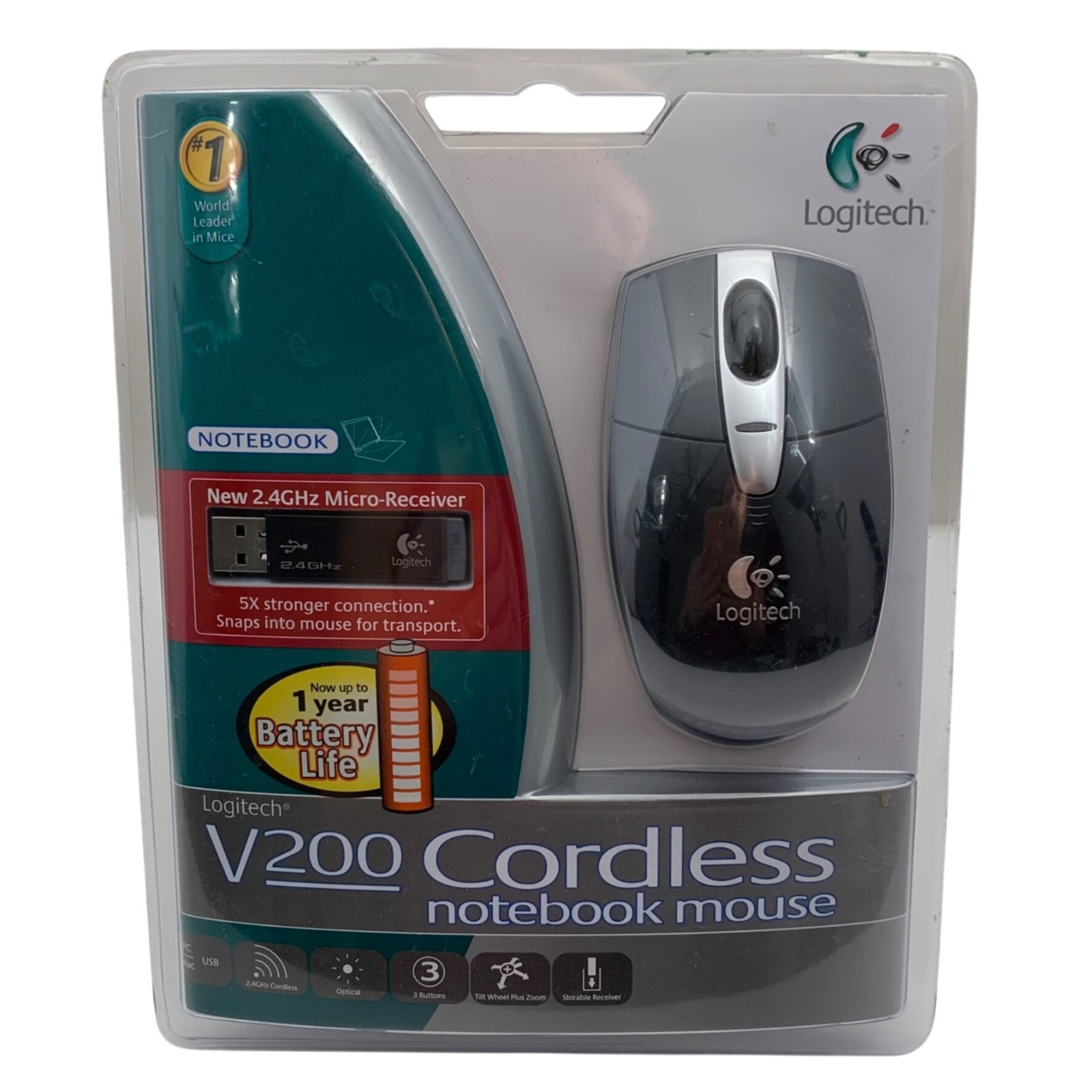 Logitech V200 Cordless Notebook Mouse With 2.4GHz Micro-Receiver NIB