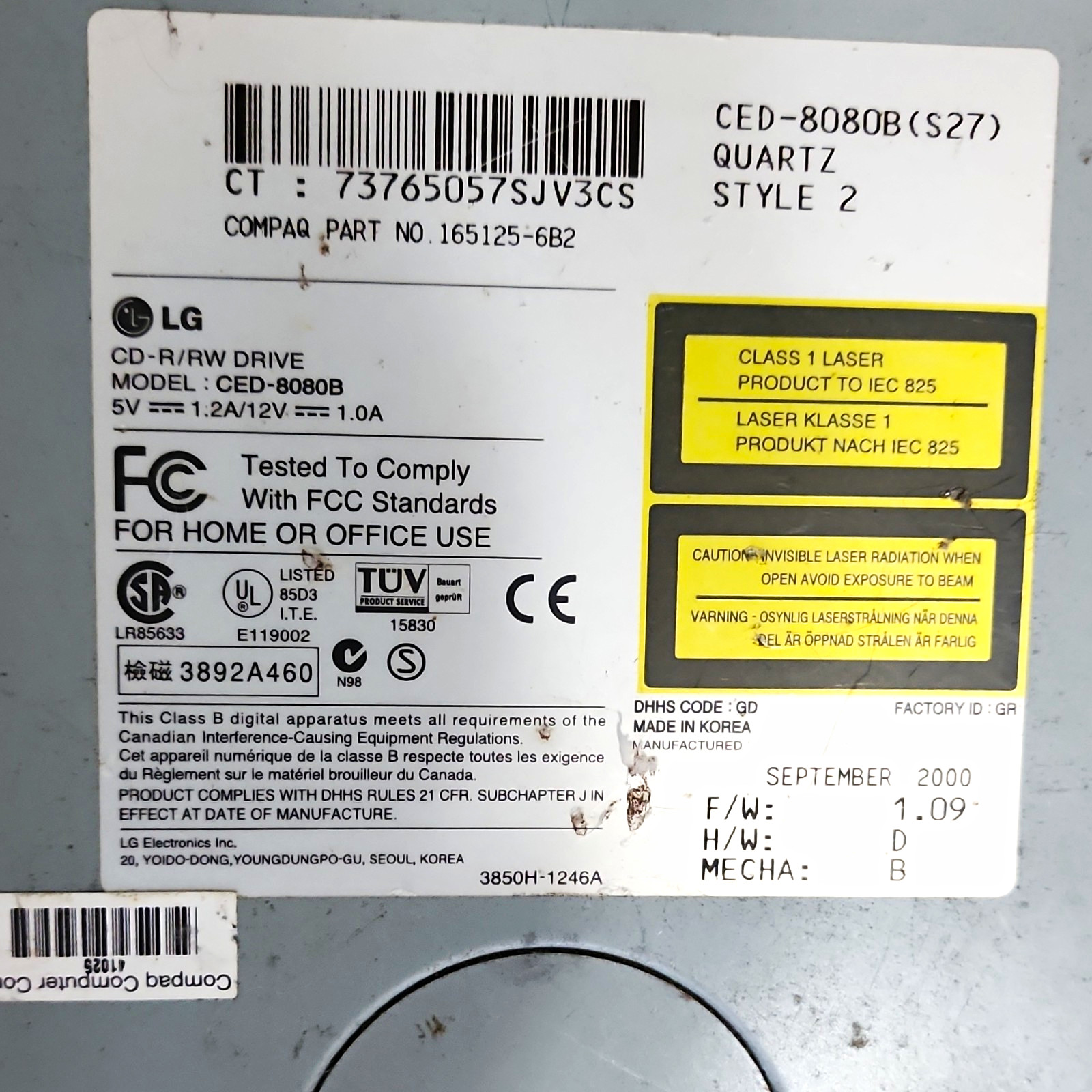 LG CED-8080B Internal Desktop 5.25 in CD-R/RW Drive Gray