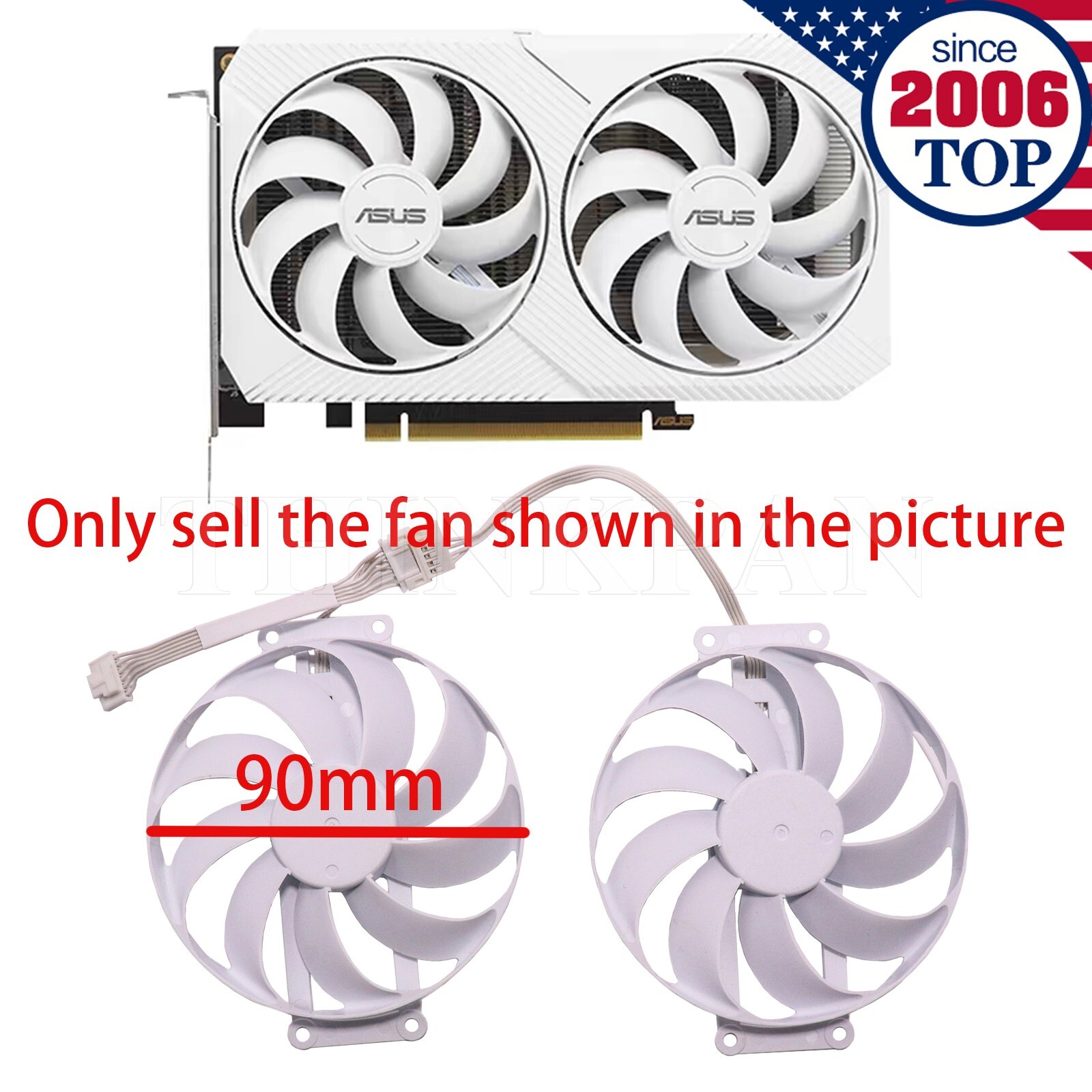 Graphics Card Cooling Fan for ASUS RTX 3060ti DUAL 8G WHITE PLA09215B12H 90mm