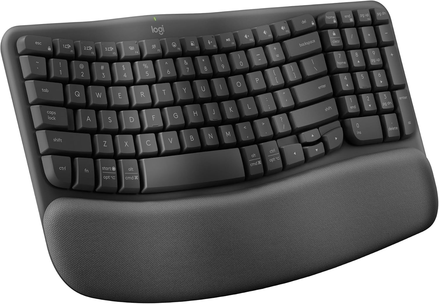 Logitech WAVE KEYS Bluetooth Keyboard - Black Ergonomic Design Wrist Rest GRAY