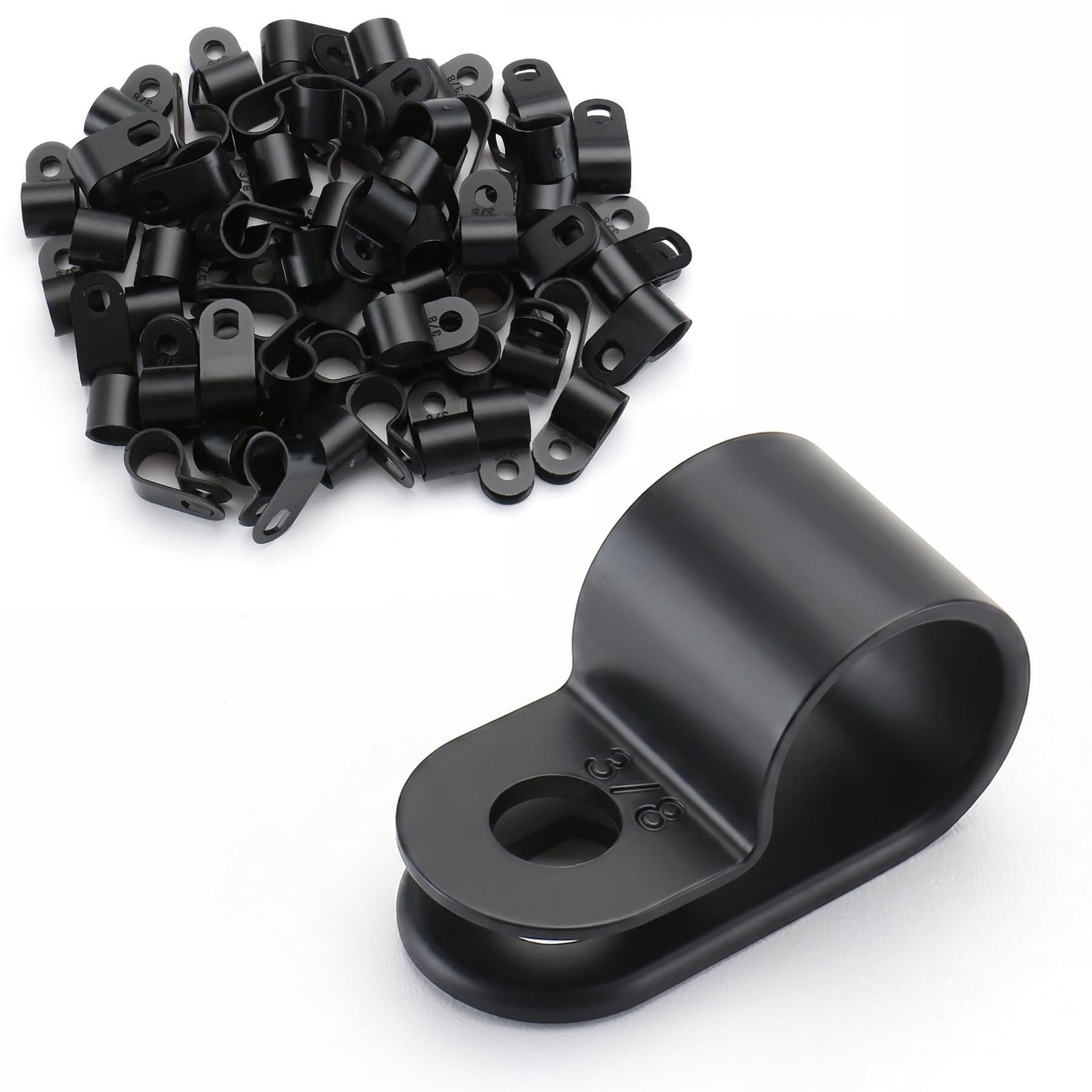 3/8Inch RType Cable Clamps 100Pack Black Nylon Wire Management UC2