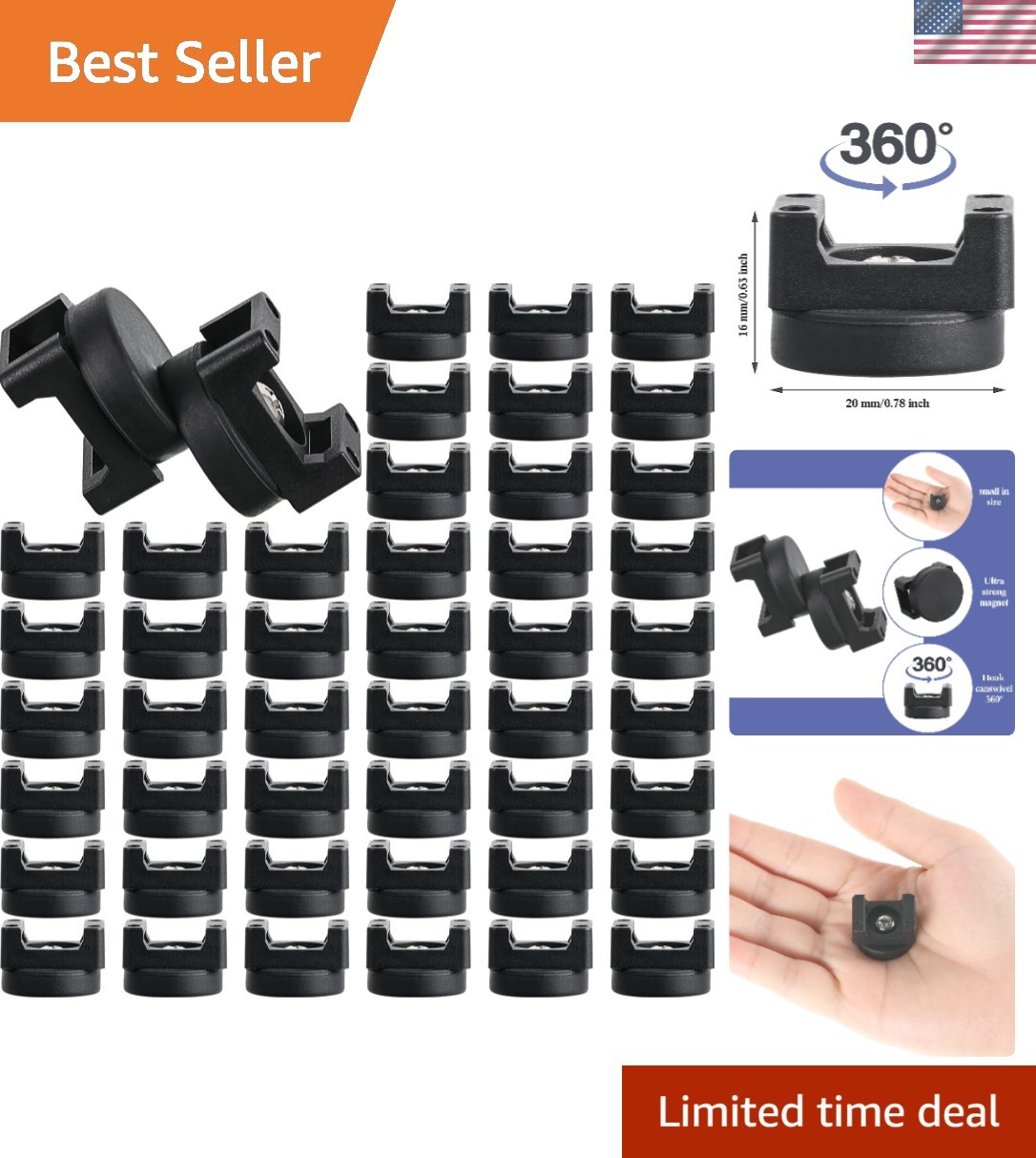 Multipurpose Magnetic Zip Tie Clips - 50 Count for Efficient Cable Management