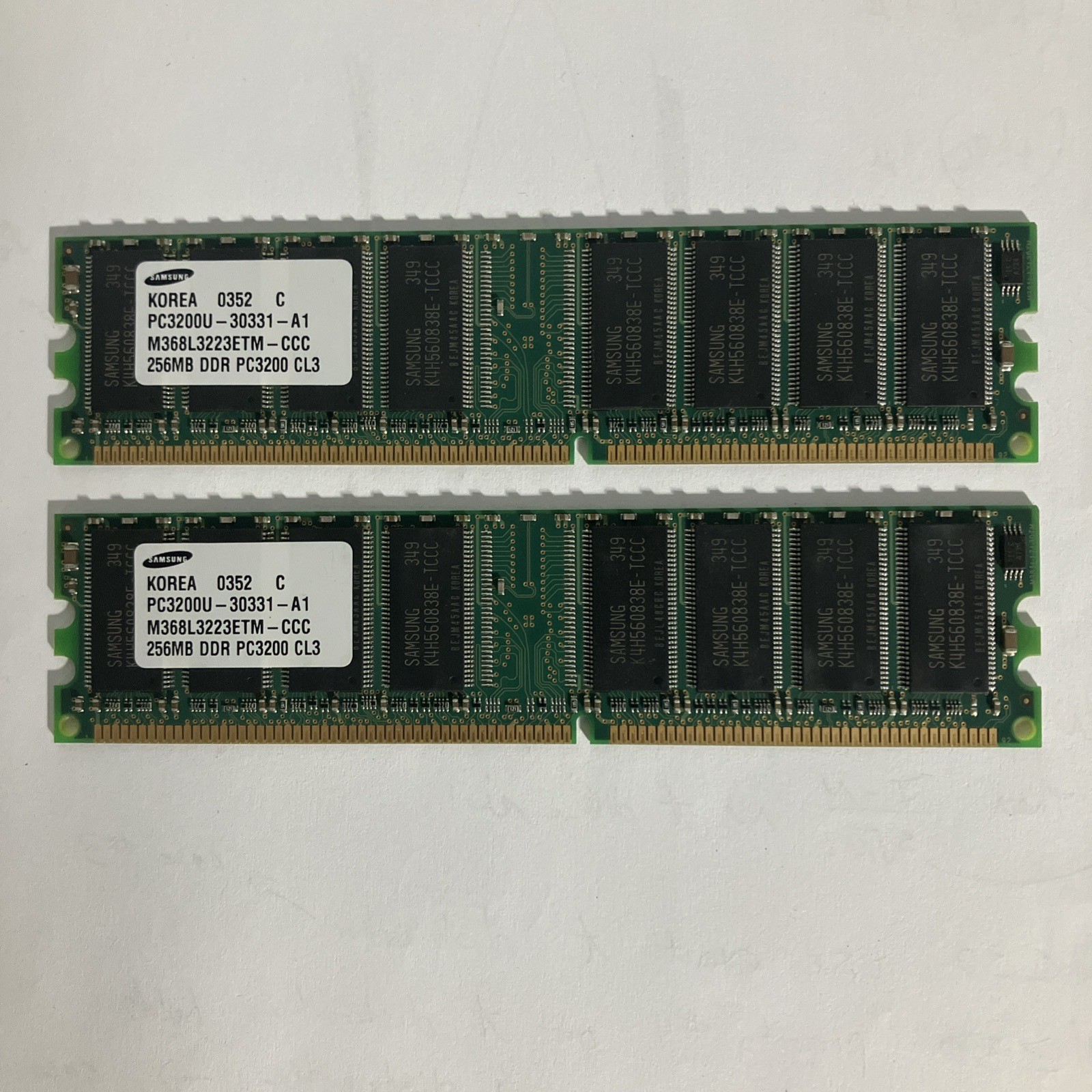 Lot of 2 Samsung 256MB PC3200 DDR Memory Module PC3200U-30331-A1