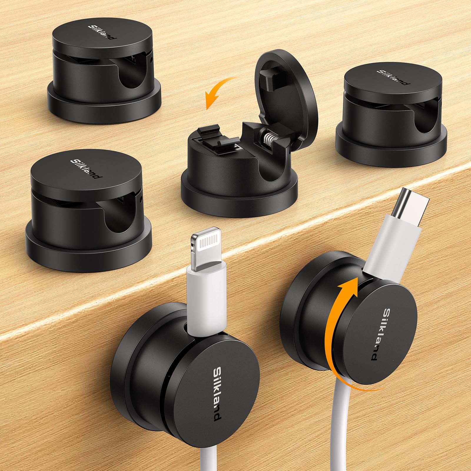 Silkland 6 Pack SnapLock Cable Clips, Rotatable Cord Holder for Nightstand