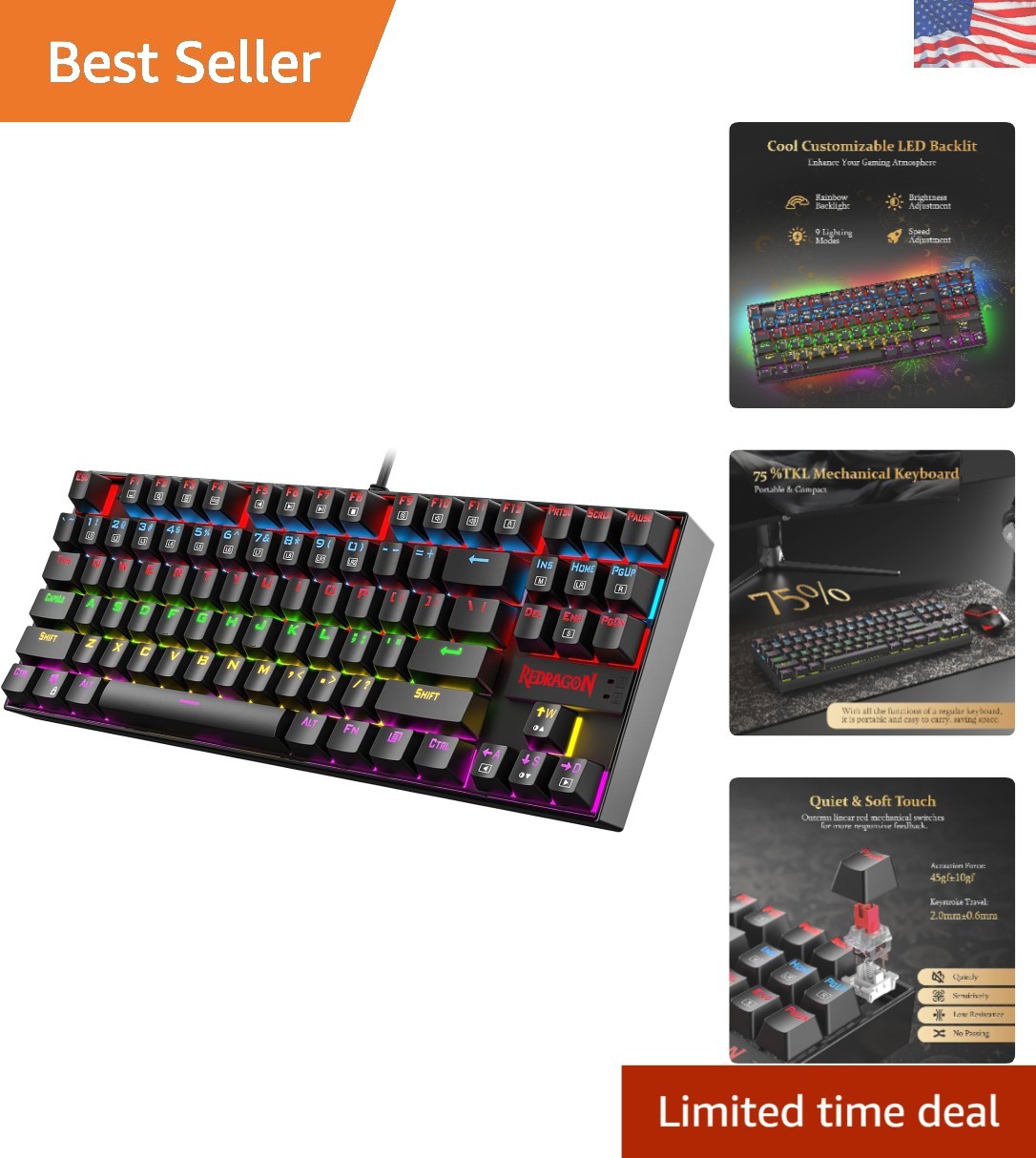 K552 RGB Mechanical Gaming Keyboard: Compact TKL with Hot-Swappable Red Switch