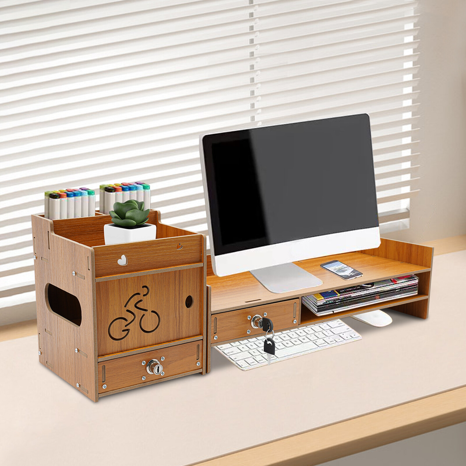 Elegant Wooden Monitor Stand Riser for Ergonomic Posture & Desk Organization