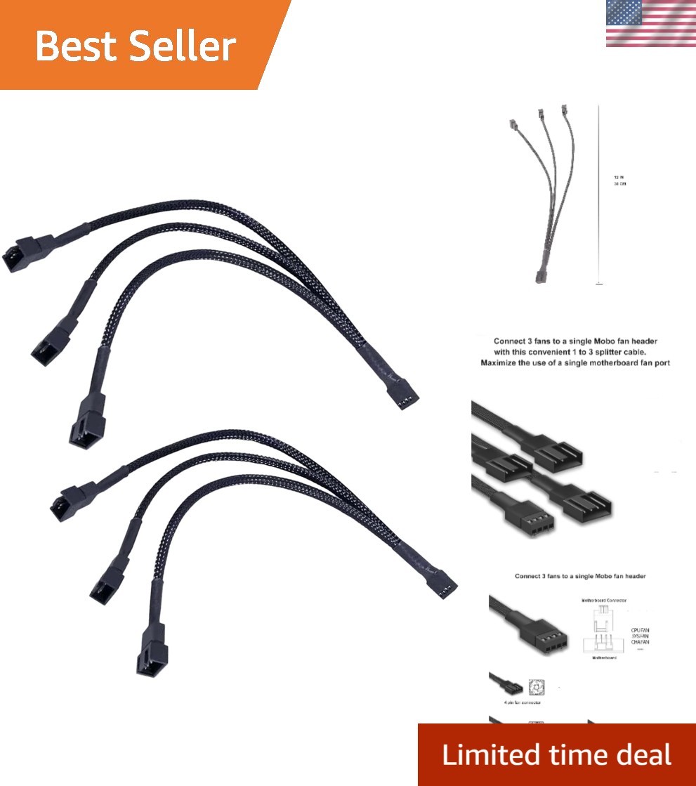 Durable 12-Inch 3-Way 4-Pin PWM Fan Splitter Cables for Efficient Cooling