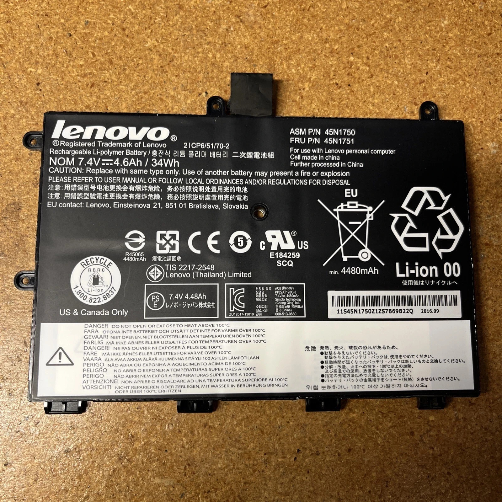 Genuine OEM 45N1751 Battery For Lenovo ThinkPad Yoga 11e 45N1748 45N1749 7.4V US