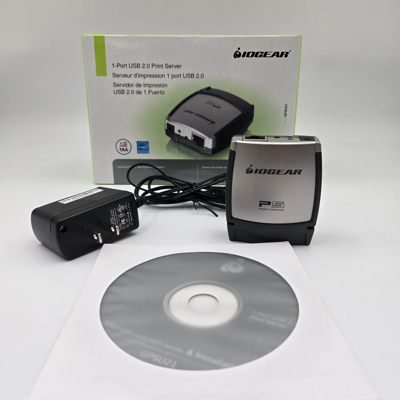 NEW IOGEAR GPSU21 1-Port USB 2.0 Print Server Network Adapter - Open Box