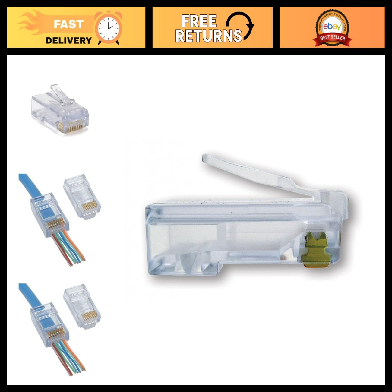 EZ-RJ45 Cat6 Connectors - 50 Pack for Ethernet Cable Termination, Easy Install