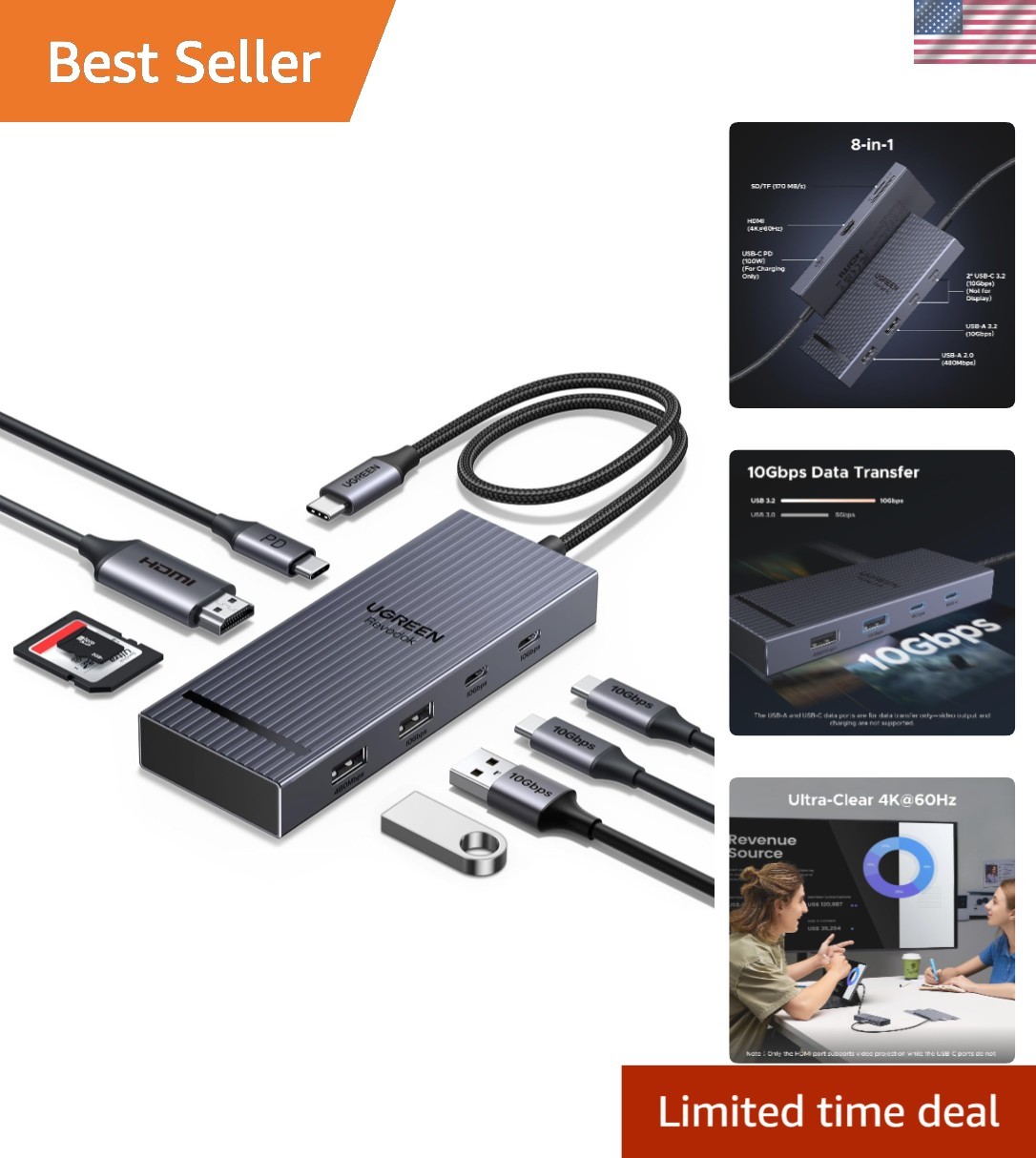Revodok Pro USB C Hub for Laptop 8 in 1 MacBook Docking Station 4K 60Hz HDMI,...