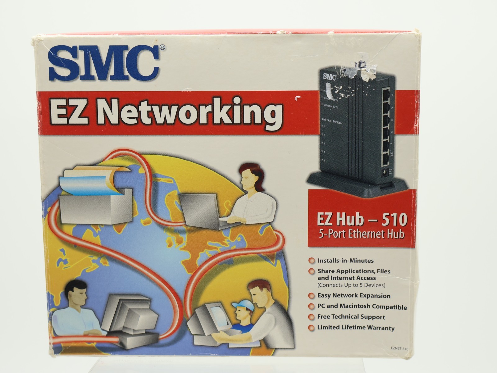 SMC EtherEZ Hub 3605T 5-Port Link-RX Partition w/Power Supply Open Box