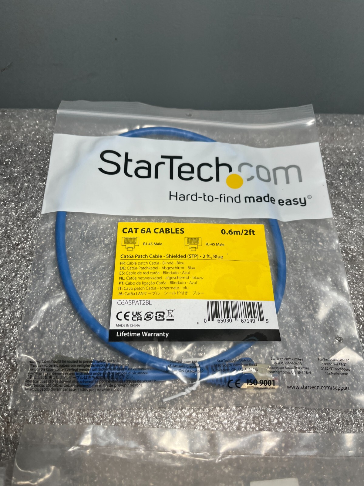 StarTech 2ft Blue CAT6A Shielded Cable Cat6a Ethernet Cable C6ASPAT2BL RJ-45