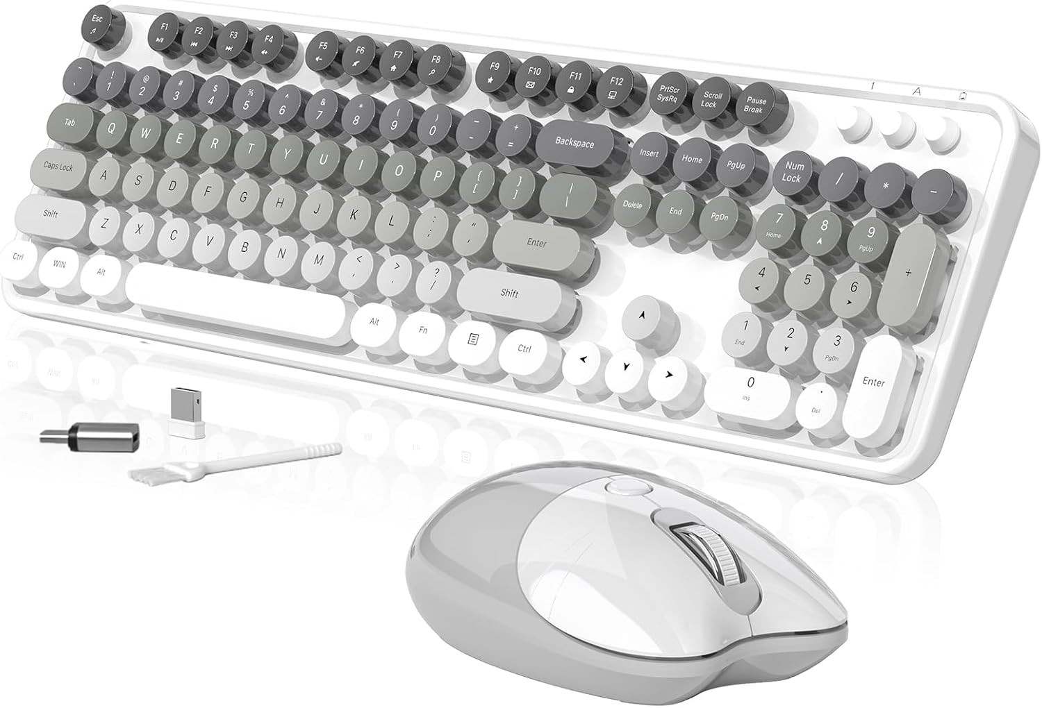 Creamy Wireless Keyboard and Mouse, MOFII 104 round Keycaps Retro Typewriter wit