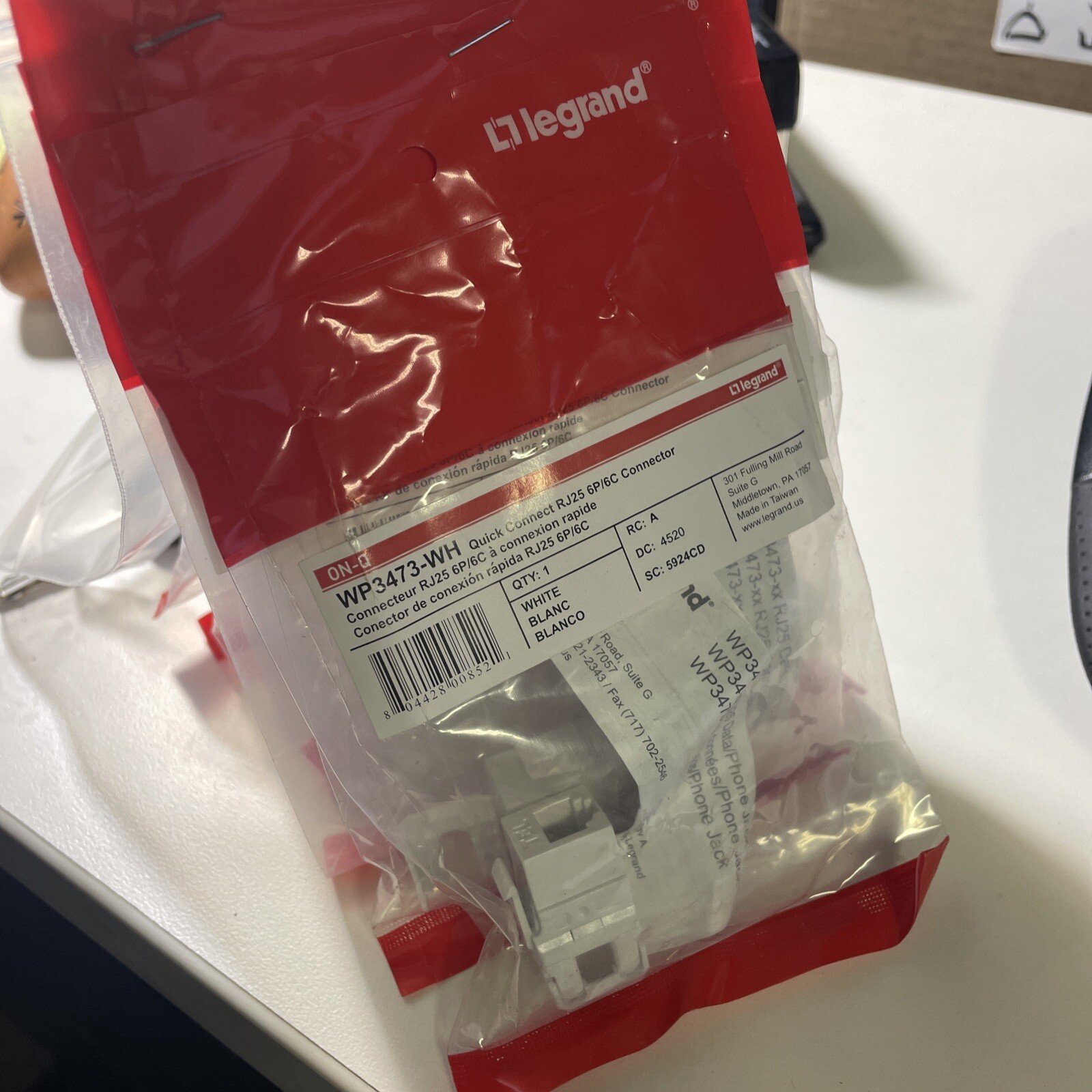 (9) Legrand - On-Q WP3473WH Quick Connect RJ25 6-Position 6-Conductor
