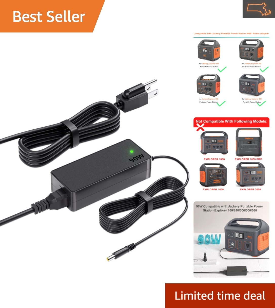 Efficient Charging: Jackery Portable Power Station Charger 24V 90W UL Certified