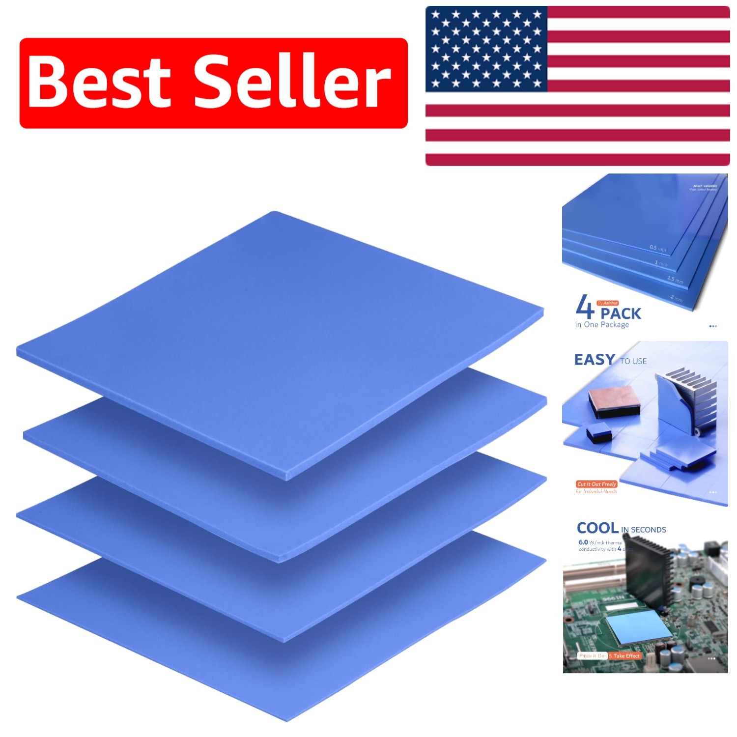 High Performance 4 Pack Silicone Thermal Cooling Pads - Non-Conductive & Safe