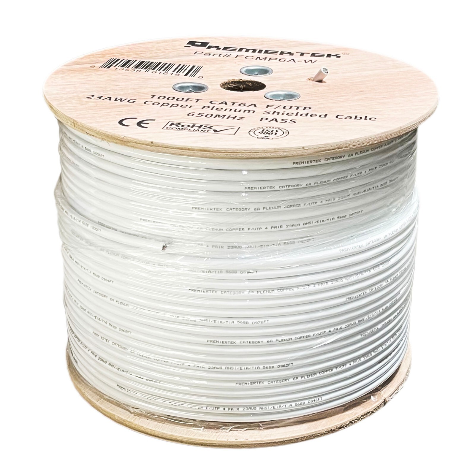 CAT6A 1000FT Copper Plenum Shielded FUTP NETWORK ETHERNET LAN CABLE 650MHz WHITE