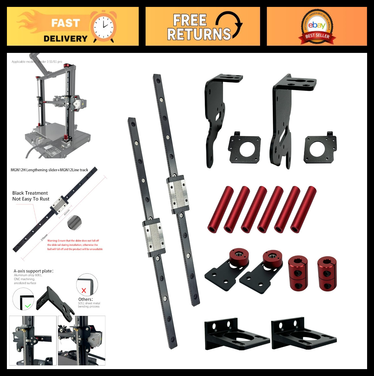 Dual Z-Axis MGN12H Linear Guide Rail Kit Upgrade for Ender 3 S1/S1 Pro 3D Printe