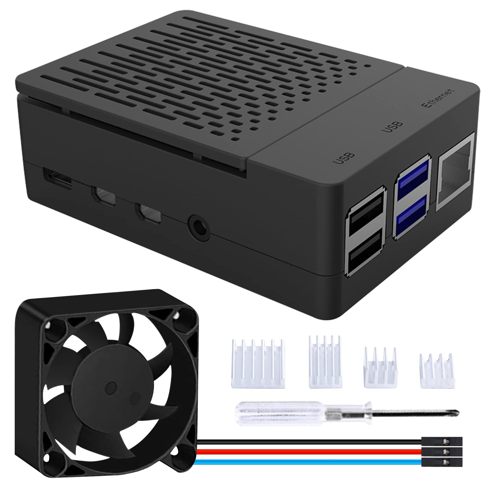 GeeekPi Case for Raspberry Pi 4, 4 Fan ABS with PWM Cooling Black