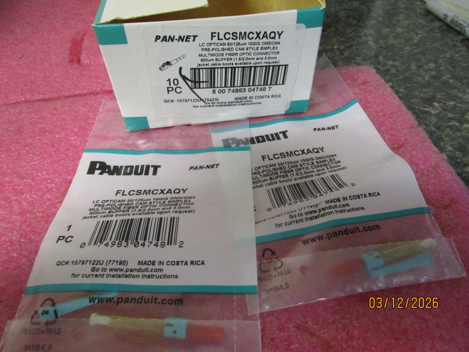 NEW Qty (2) Panduit FLCSMCXAQY LC Simplex OM3/OM4/OM5 Fiber Optic Connectors