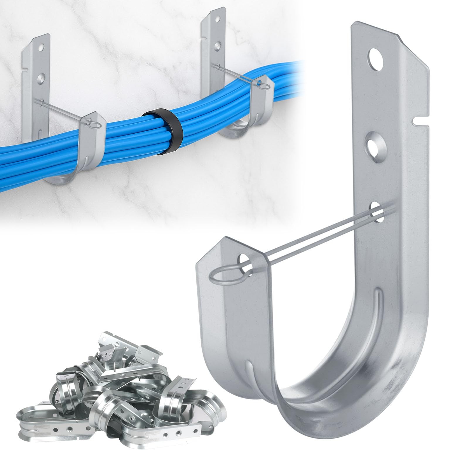 50 PCS 2 Inch Galvanized Steel JHook Heavy Duty Cable Support Clip Wall Mount