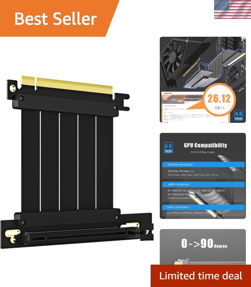 Compact 60mm PCIe 4.0 Riser Cable - 90 Degree Right Angle for Clean Builds