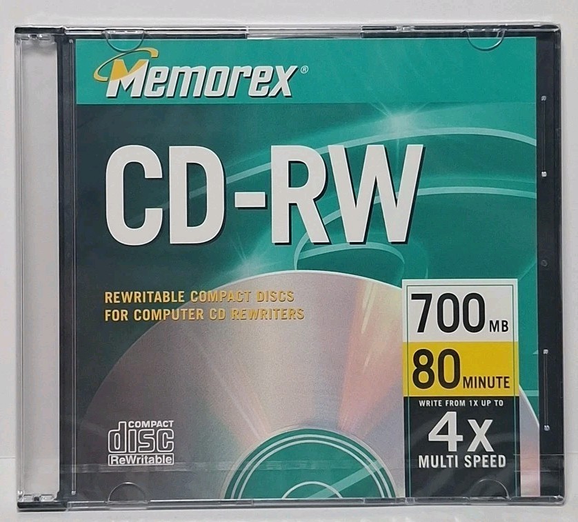 1 Memorex CD-RW Rewritable Disc in Case 700MB 80min 4X 1 Factory Sealed Disc NOS