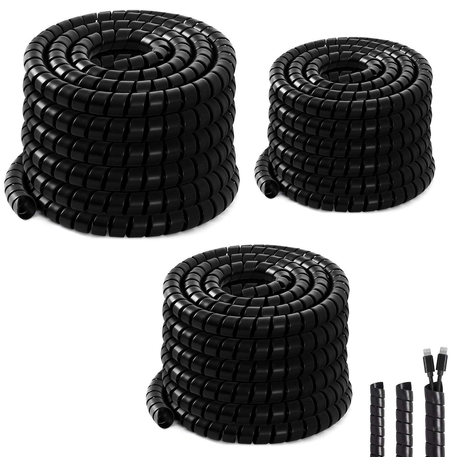 3 Pcs Spiral Wrap Cable Protector, Safe 1/4"+3/4"+1/2" Od x 50 FT Pre Cut Len...