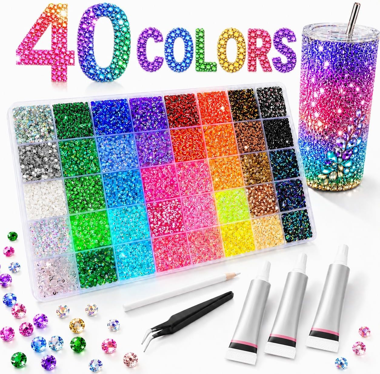 Bedazzling Kit, 40000Pcs 40 Colors Jelly Rhinestones for Bedazzling, 3mm Resin F