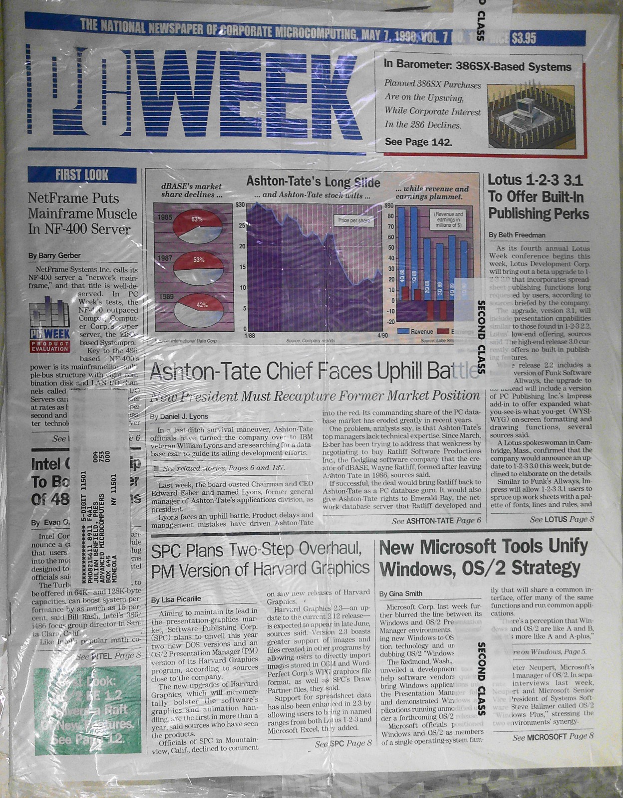 PC Week, May 7, 1990. New, sealed. Ashton-Tate, Lotus, Microsoft news, etc.