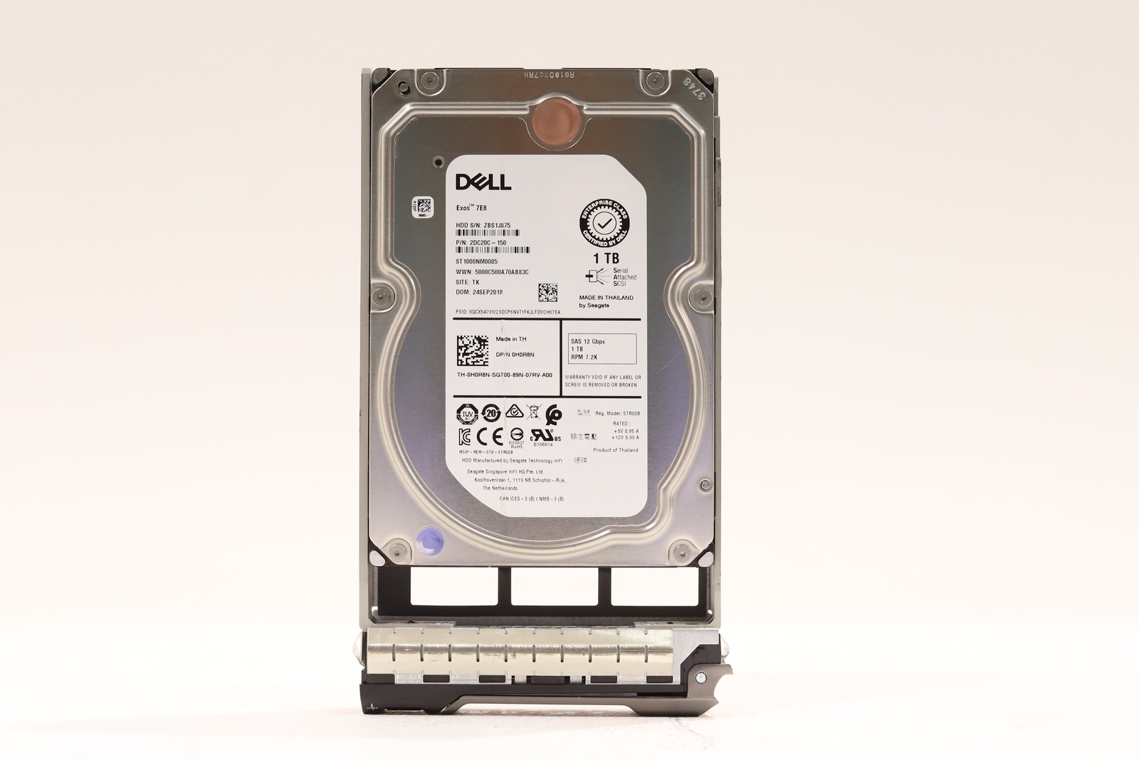 Dell ST1000NM0085 1TB 3.5" 12Gb/s 7.2K RPM SAS HDD W/Caddy Dell P/N: 0H0R8N