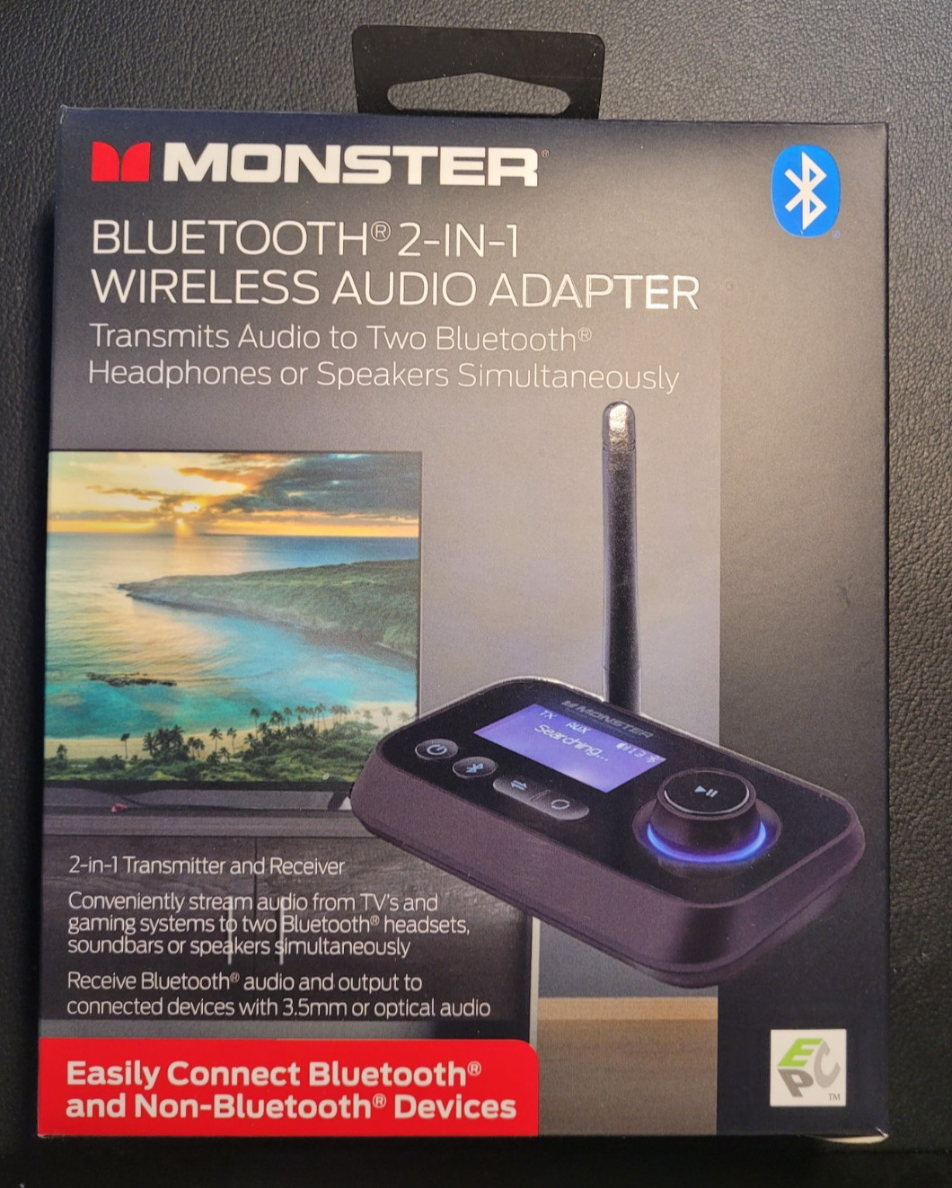 Monster Bluetooth 2 In 1 Wireless Audio Adapter, Brand New in Sealed Box