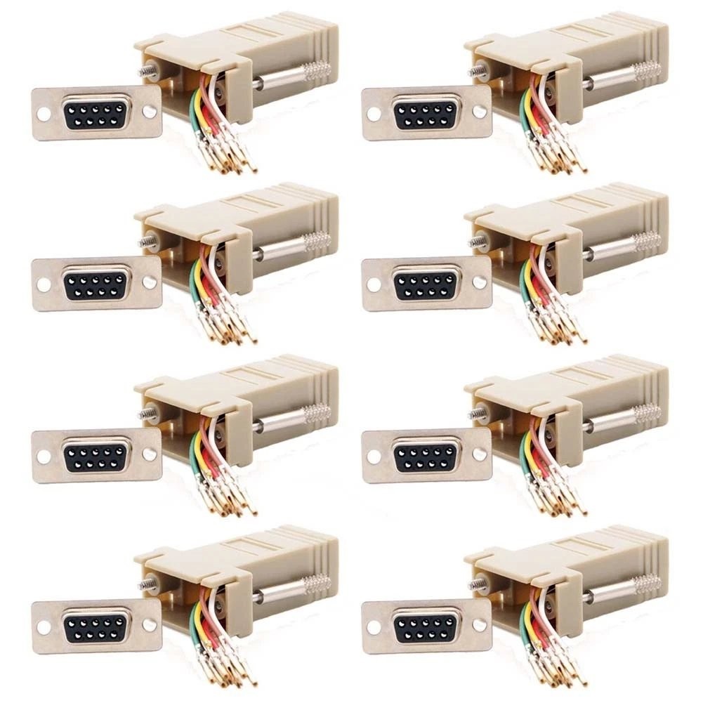 8 Pcs DB9 RS232 Serial DB9 Female to RJ45 8P8C Network Modular Adapter Ivory
