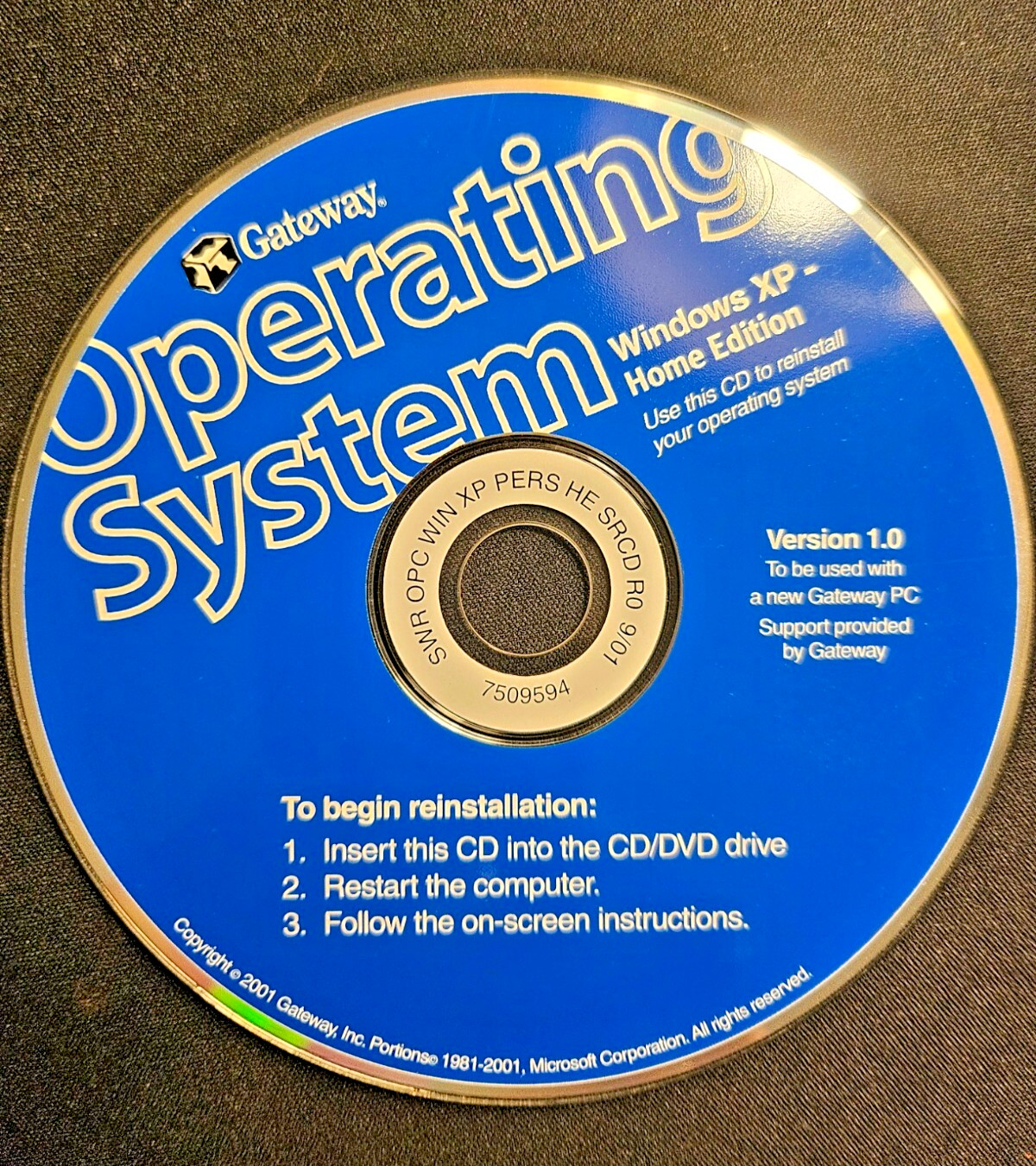 MICROSOFT XP HOME 2002 GATEWAY Vintage PC Software CD