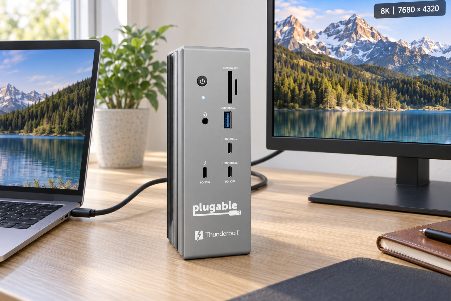 Plugable Thunderbolt 5 Docking Station with Dual HDMI 2.1, 140W Laptop Charging