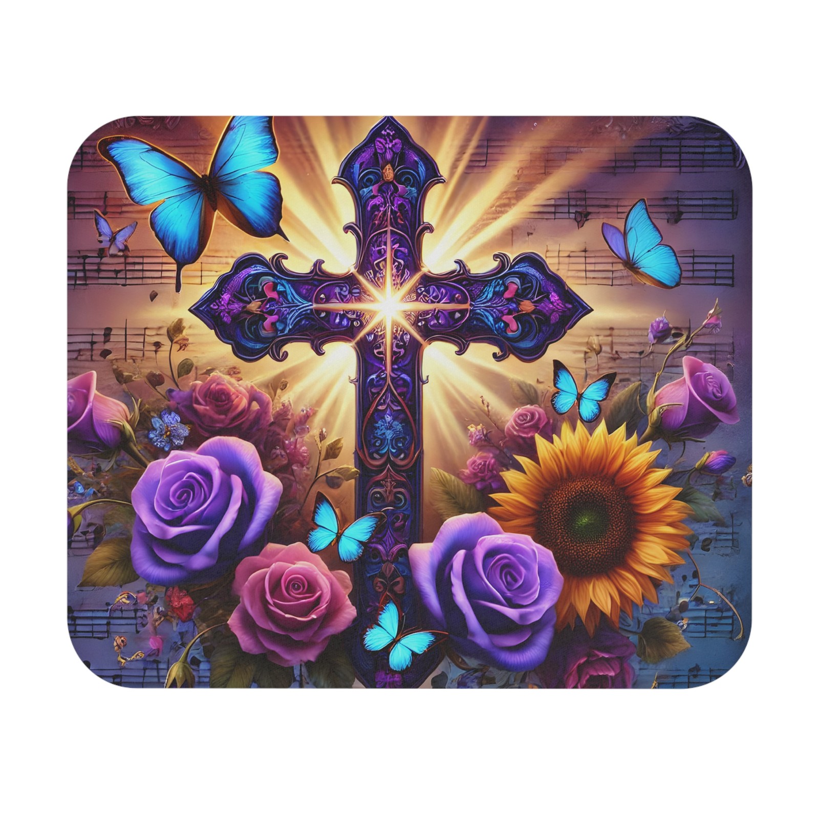 Inspirational Cross Mouse Pad with Butterflies & Flowers, Christian Mousepad