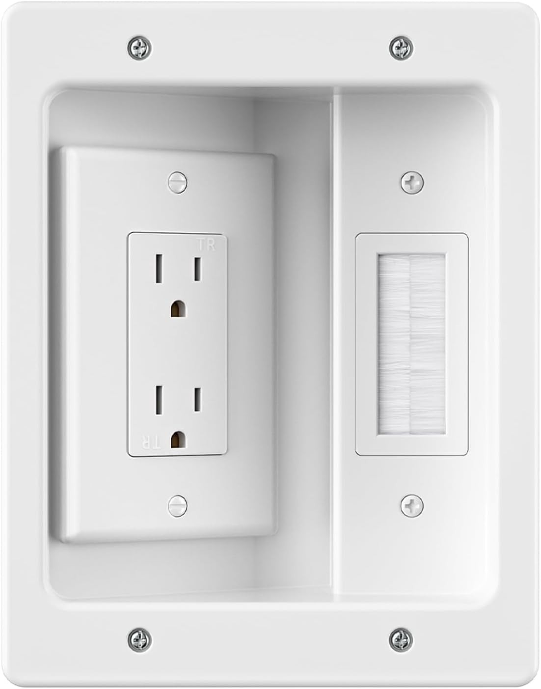 In Wall Cable Management Kit With Brush Wall Plate,AC Outlets & USB-A Ports,9ft